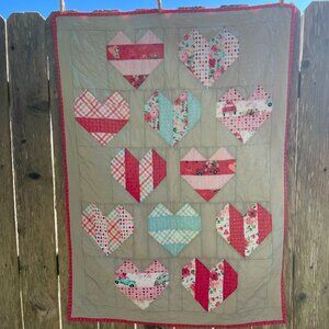 Handmade Heartstrings Quilt, 31" x 42 1/2", Valentines Themed